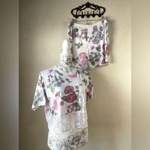 BODY DRAMA summer floral pajama set, lace detail size Medium,‎ vintage
